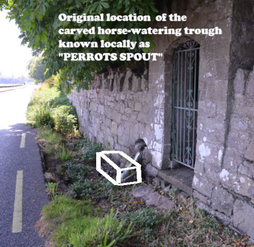 Original location of stolen horse-watering trough known locally as PERROTTS SPOUT